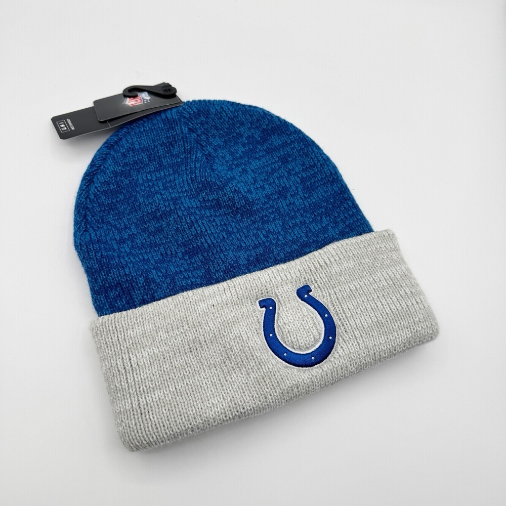 NFL Indianapolis Colts Cuffed Beanie Winter Knit Hat Blue Gray 47 Brand New